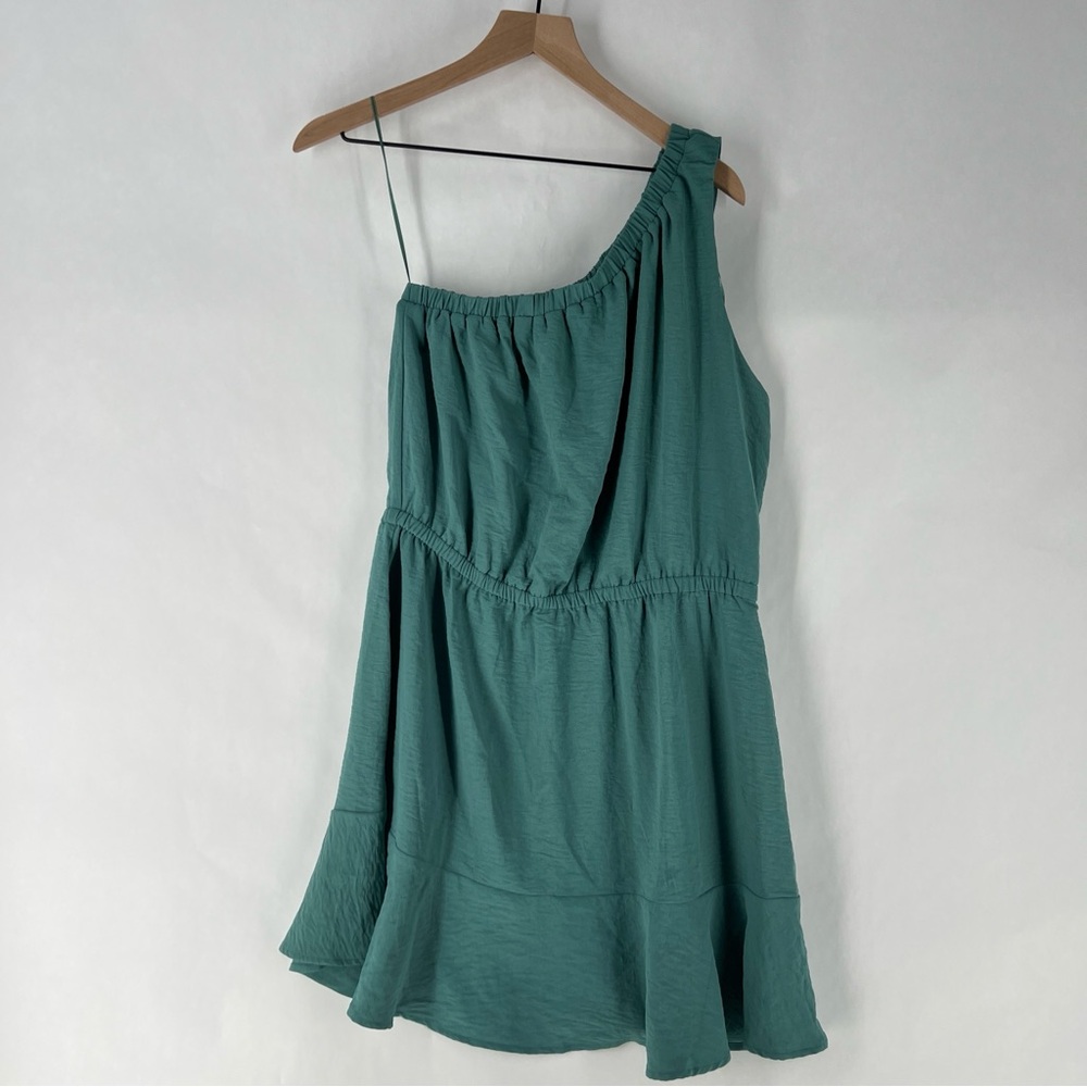 Socialite Aqua Teal Lightweight One-Shoulder Ruffle‎ Hem Dress NWT Size XL